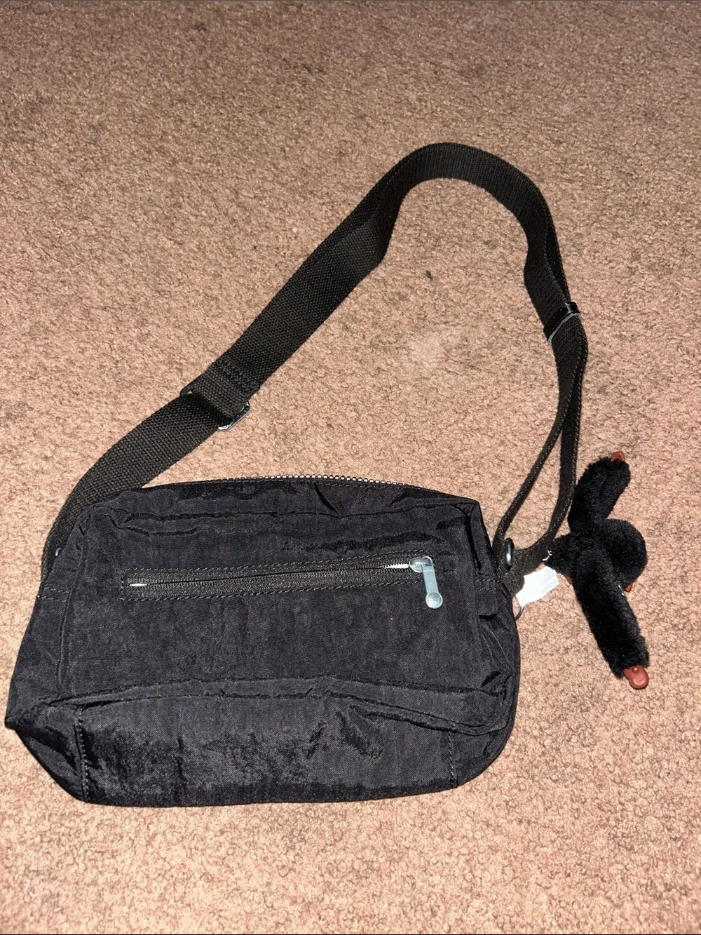 Kipling Black Nylon Crossbody with Monkey Charm